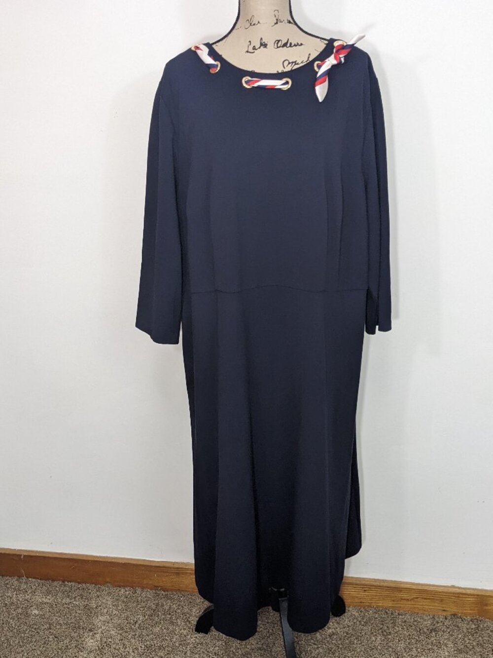 Talbots Women's Dress Navy Blue Nautical 3/4 Sleeve Fit & Flare Size 22W